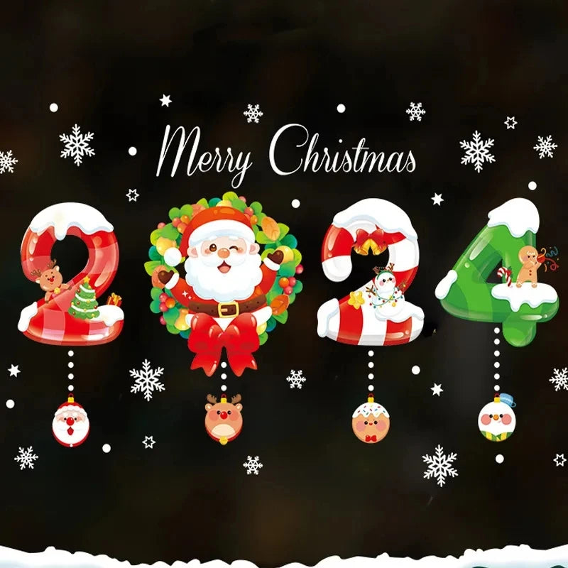 1Set Santa Claus Snowman Elk Window Stickers Snowflake Electrostatic Wall Sticker 2024 Christmas Decoration For Home New Year set31