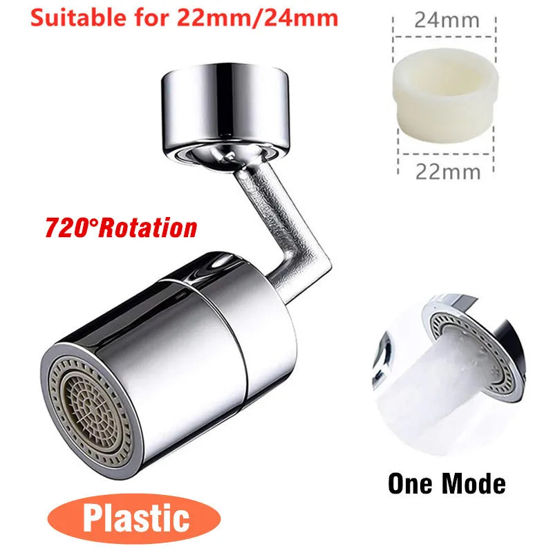 1080° Universal Rotation Faucet Sprayer Head Dual Effluent Washbasin Kitchen Robot Arm Extension Faucets Aerator Bubbler Nozzle One Mode 720