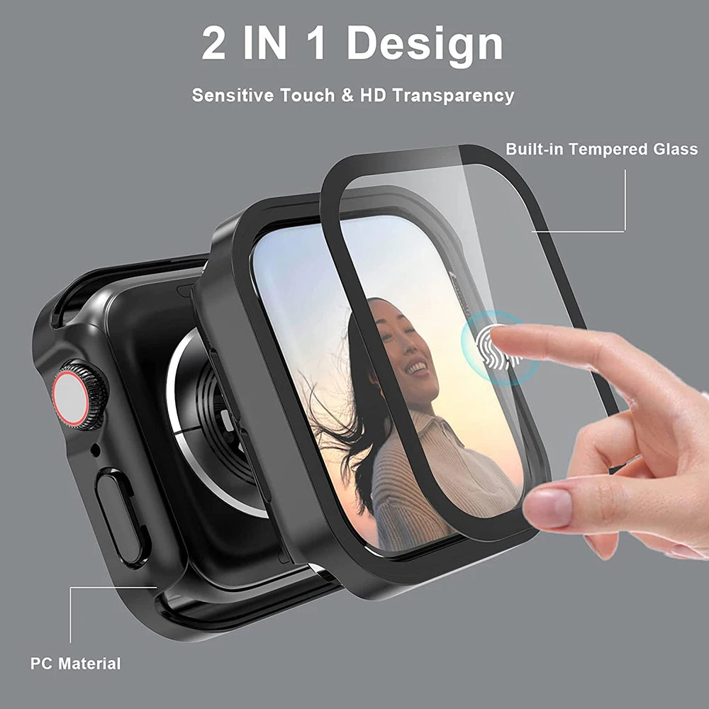 Waterproof Case for Apple Watch 7 8 45mm 41mm 44mm 40mm Screen Protector Cover Straight Edge Bumper iWatch 4 5 SE 6 Accessories