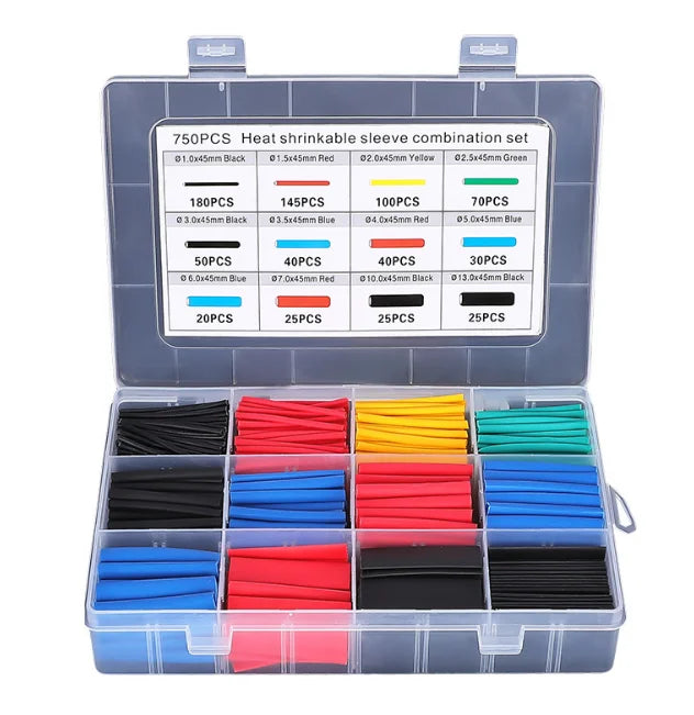 127-750pcs Heat-shrink Tubing Thermoresistant Tube Heat Shrink Wrapping Kit Electrical Connection Wire Cable Insulation Sleeving 750Pcs in Box