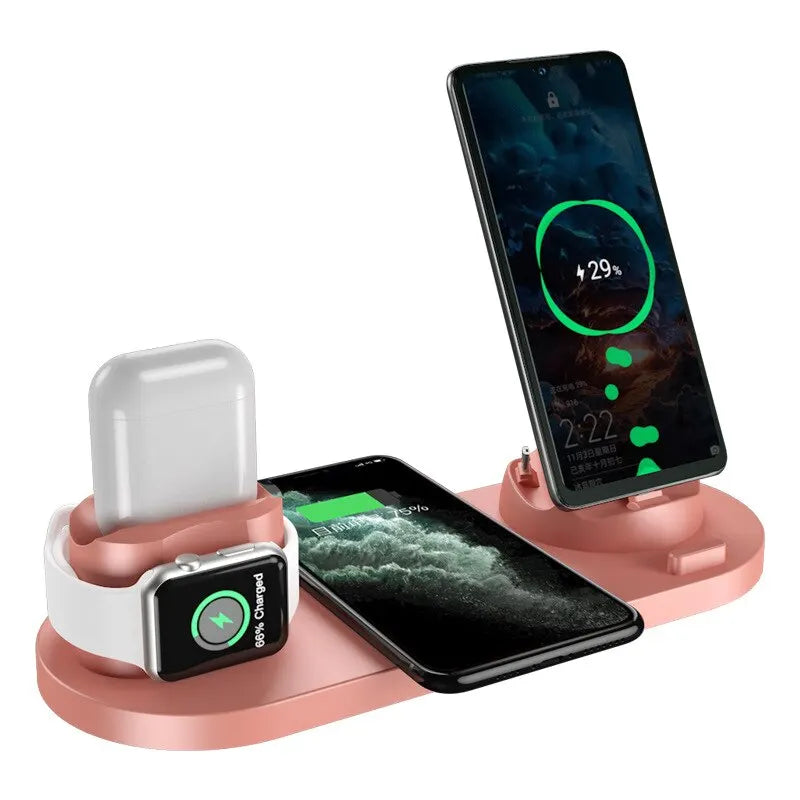 30W 7 in 1 Wireless Charger Stand Pad For iPhone 14 13 12 Pro Max Apple Watch Airpods Phone Chargers Fast Charging Dock Station Pink