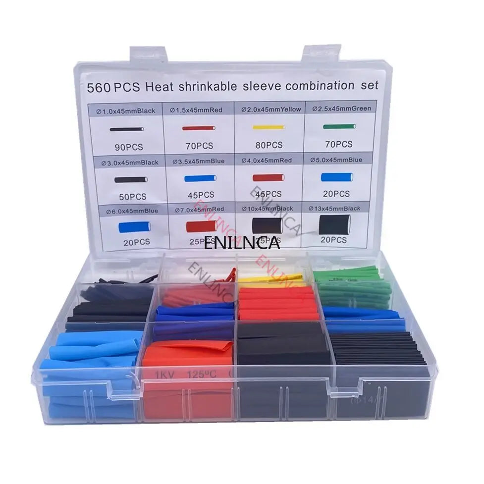 127-750pcs Heat-shrink Tubing Thermoresistant Tube Heat Shrink Wrapping Kit Electrical Connection Wire Cable Insulation Sleeving 560Pcs in Box