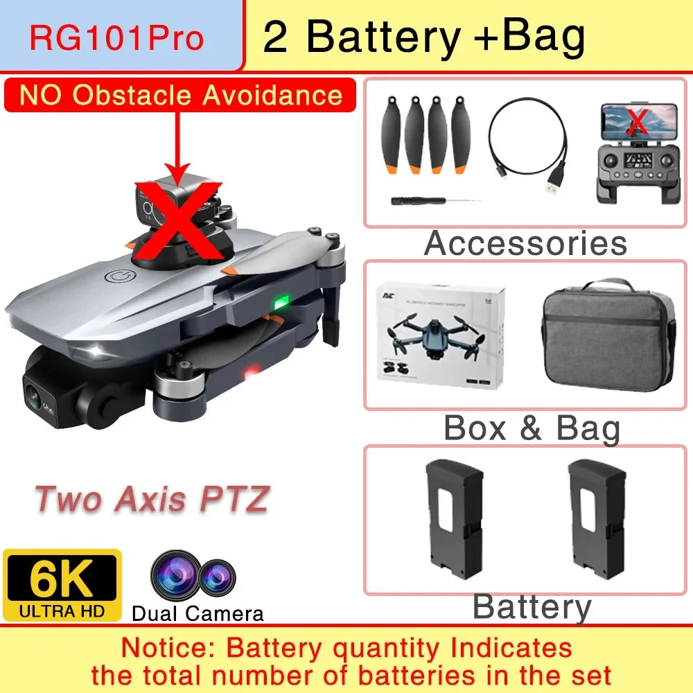 RG101 Pro GPS Drone 4K With 2-axis Gimbal HD Dual Camera 5G WIFI 360° Obstacle Avoidance Brushless Foldable Quadcopter Dron RG101 PRO 6K 2B CHINA