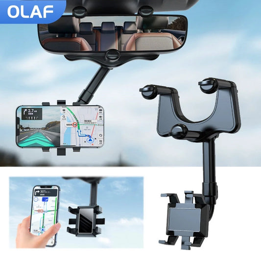 360 Degrees Car Rearview Mirror Mount Phone Holder For iPhone 12 GPS Seat Smartphone Car Phone Holder Stand Adjustable Support