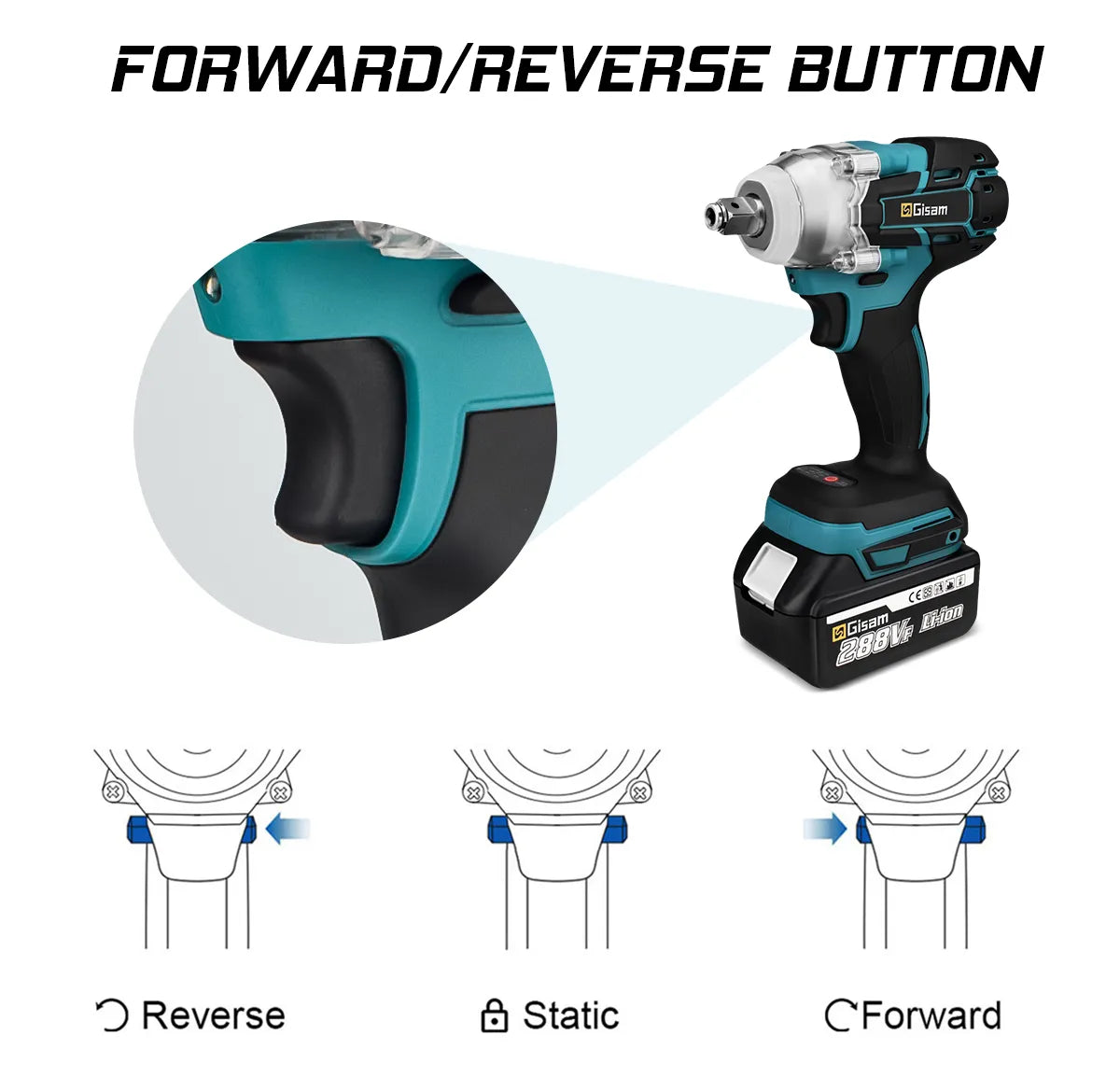 Gisam 520N.M Brushless Electric Impact Wrench Cordless Electric Wrench 1/2 inch for Makita 18V Battery Screwdriver Power Tools