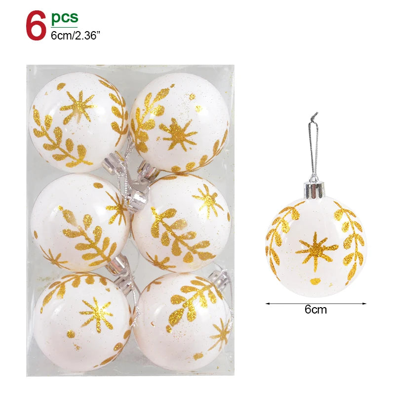 6Pcs/box 6cm Transparent Painting Christmas Ball New Year Xmas Tree Ornaments Decoration for Home 2023 Noel Navidad Gifts Style8 6cm