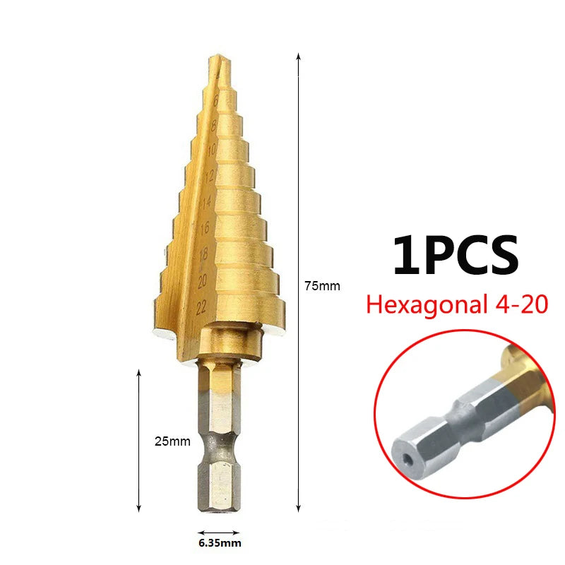 3-12mm 4-12mm 4-20mm HSS Straight Groove Step Drill Bit Set Titanium Coated Wood Metal Hole Cutter Core Drill Bit Set 4-22 Hexagon Shank