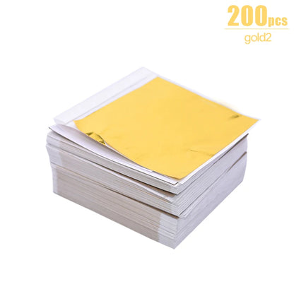 100/200 Sheets Imitation Gold Silver Foil Paper Leaf Gilding DIY Art Craft Paper Birthday Party Wedding Cake Dessert Decorations 200pcs gold2