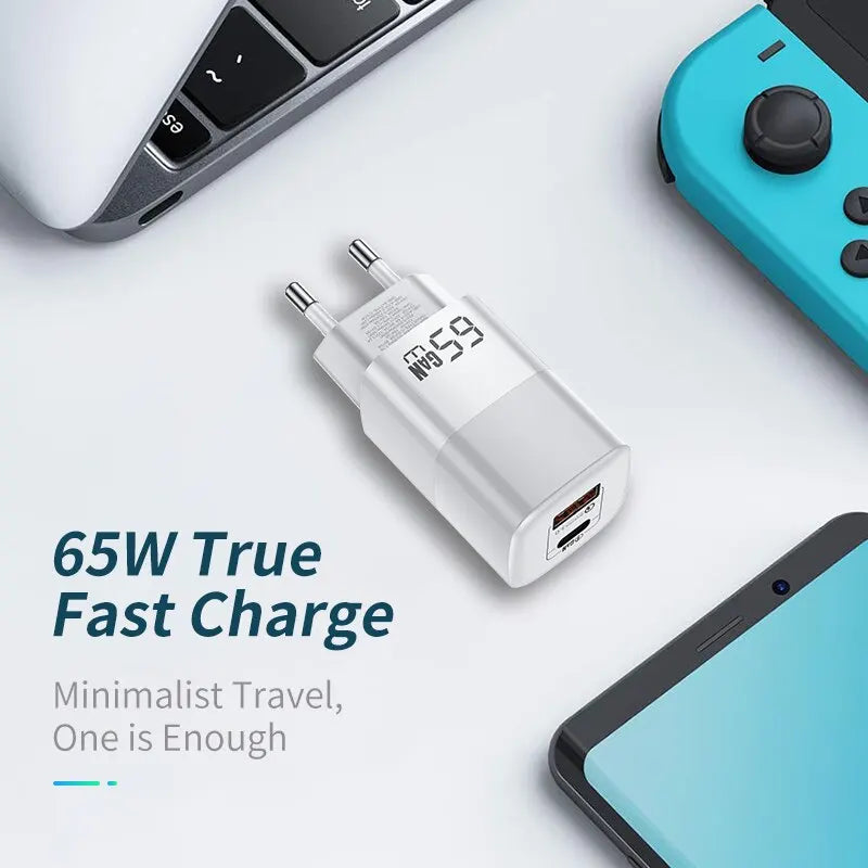 KUULAA 65W GaN Charger Quick Charge 4.0 3.0 Type C PD USB Charger for IPhone15 14 13 Pro Max Fast Charger For Laptop PD Charger