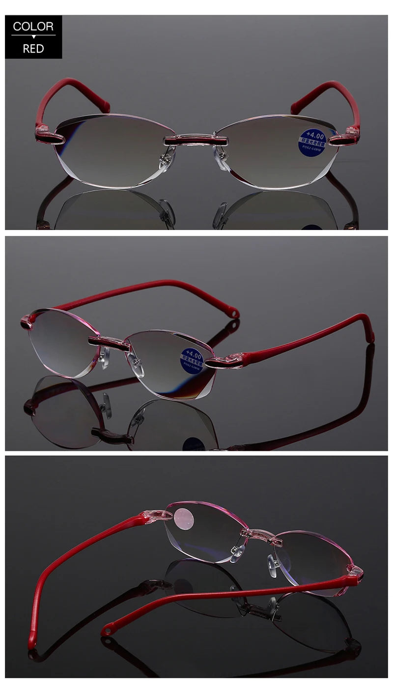 Reading Glasses Men Anti Blue Rays Presbyopia Goggles Women Vintage Rimless Eyewear Diopter +1.0 1.5 2.0 2.5 3.0 3.5 4.0