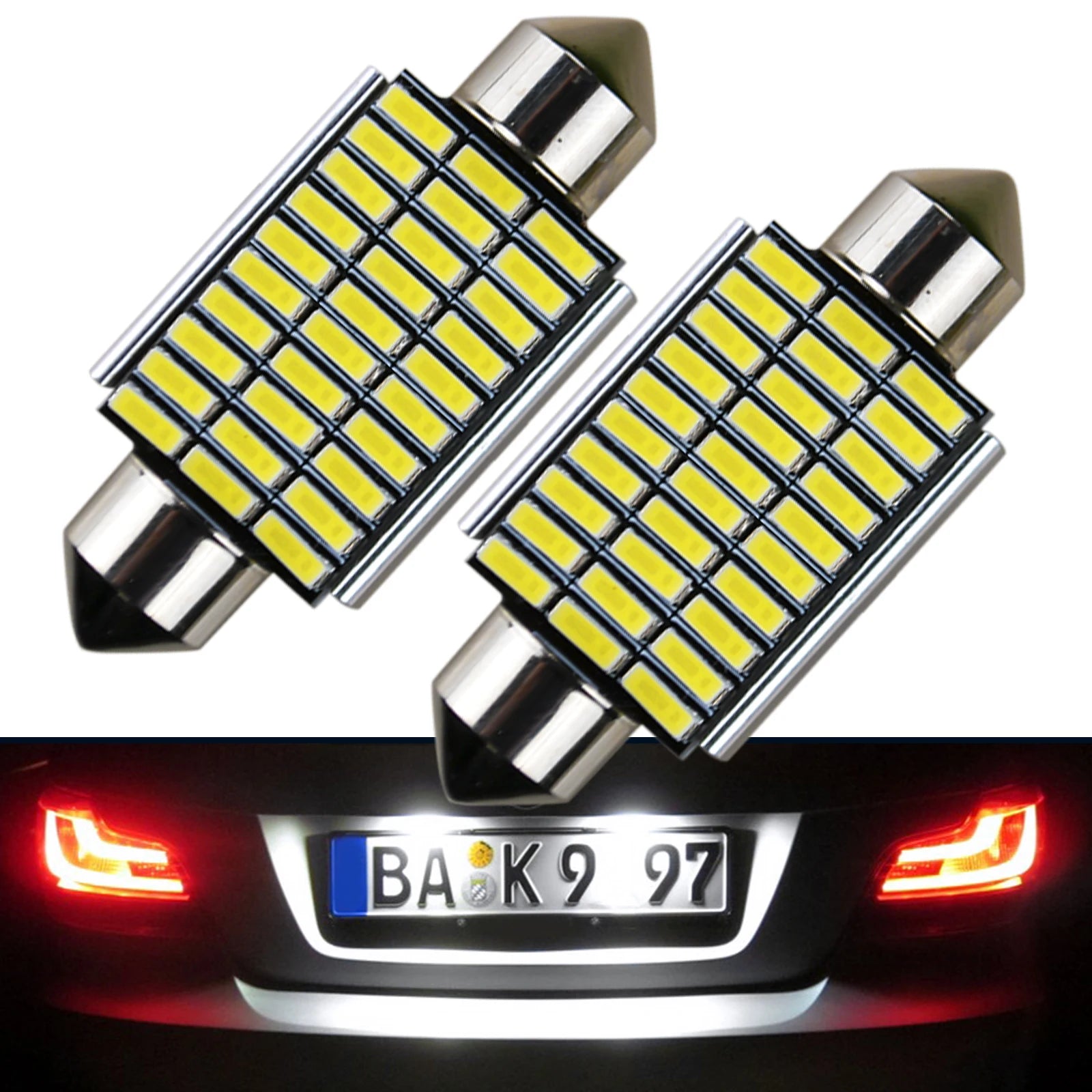 For BMW 39mm Number Plate Led White Light Bulbs White 6000K License Plate Lamp 5W No Error E39 E60 E61 E53 E70 E46 E90 E91 E92 Default Title