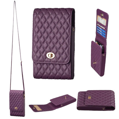 Wallet Small Fragrant Wind Bag With Shoulder Rope Case For iPhone Xiaomi Redmi Huawei OPPO VIVO Moto Google Nokia Realme Infinix Deep purple
