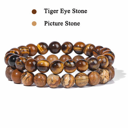 Set Bracelet Couples Distance Black White Natural Lava Stone Tiger Eye Beaded Yoga Bracelets for Men Women Elastic Rope Jewelry No.16