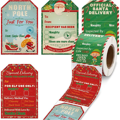 200pcs Merry Christmas Gift Tags Santa Claus Labels Stickers Holiday Decoration "To From" Gift From Santa Cards Present Decor