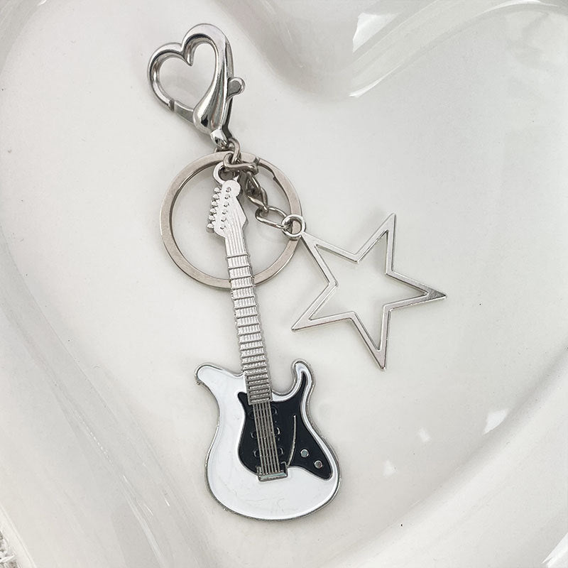 Guitar Keychain Love Heart Star Key Chain For Women Girl Y2K Sweet Keychain Cool Trend Hanging Pendant Vintage Accessories