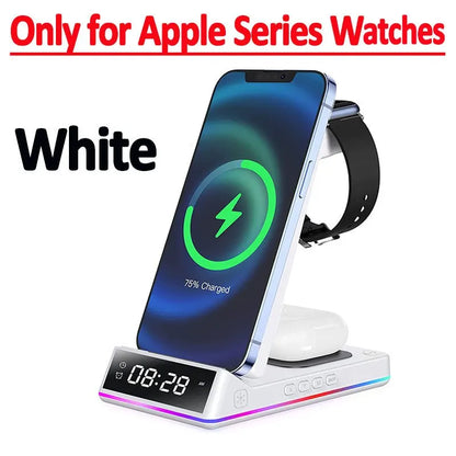 5 In 1 15W Foldable Wireless Charger Stand RGB LED Clock Fast Charging Station Dock for iPhone Samsung Galaxy Watch 5/4 S22 S21 For Apple Watch