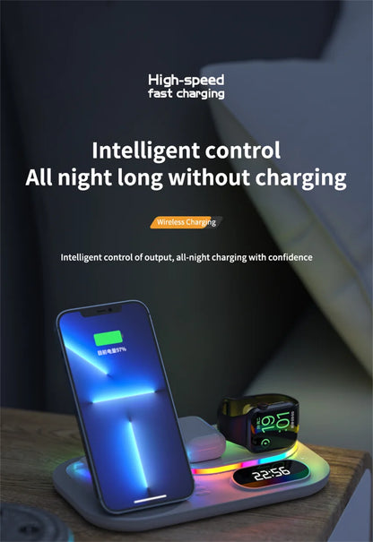4 in 1 Wireless Charger Stand Light For iPhone 14 13 12 11 X Apple Watch Airpods Samsung Galaxy Watch Fast Charging Dock Station