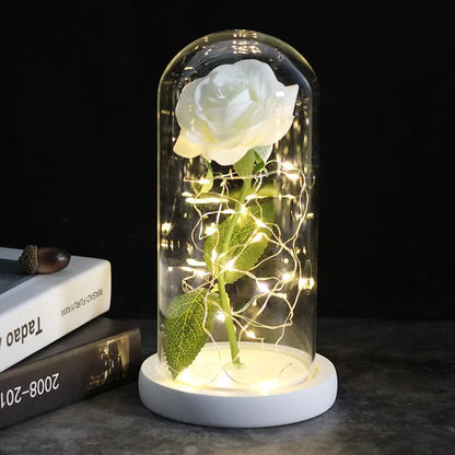 Galaxy Rose Artificial Flowers Beauty and the Beast Rose Wedding Decor Creative Valentine's Day Mother's Gift white base white