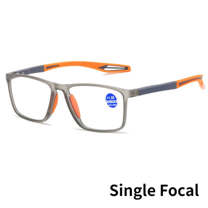 Multifocal Progressive Reading Glasses TR90 Frame Men Women Anti-blue Light Sports Eyeglasses Ultralight Bifocal Presbyopia Single-orange
