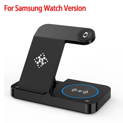 4 In 1 Wireless Charger Stand Pad For iPhone 15 14 13 12 Samsung S23 S22 Galaxy Watch 5 4 Active Buds Fast Charging Dock Station Black For Samsung