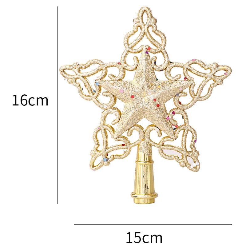 Snowflake Christmas Tree Topper Glitter Hollow Gold Star Xmas Tree Ornaments Christmas Decorations For Home 2023 Xmas New Year 5