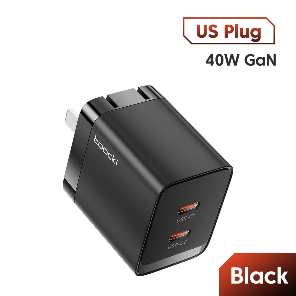 Toocki GaN USB Charger 40W PD USB Type C Charger For Xiaomi 12 iPhone 13 14 Pro Realme QC3.0 Type C Fast Charging US Black