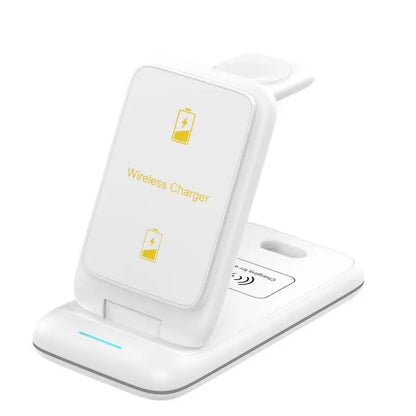 3 in 1 Wireless Charger Stand Foldable for iPhone 14 13 12 11 XS XR X 8 Apple Watch 8 7 6 Airpods Pro 15W Fast Charging Station White