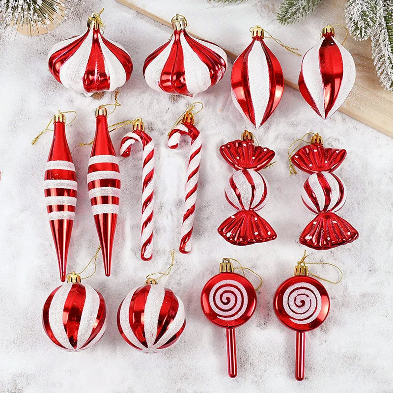 14Pcs/box Christmas Candy Cane Red Ball Ornaments Xmas Tree Hanging Pendants Navidad New Year Home Decorations 2024 Natal Gift