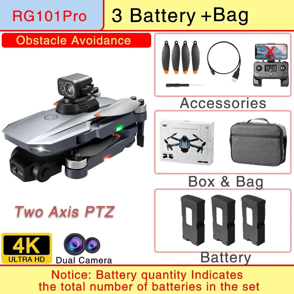 RG101 Pro GPS Drone 4K With 2-axis Gimbal HD Dual Camera 5G WIFI 360° Obstacle Avoidance Brushless Foldable Quadcopter Dron RG101 PRO OA 4K 3B CHINA