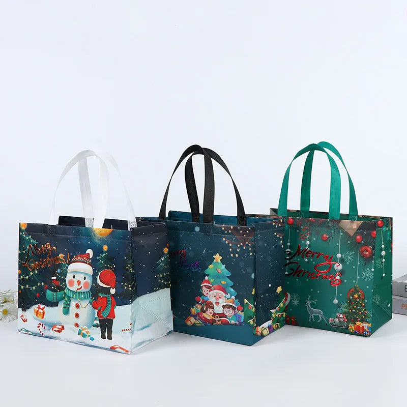 Merry Christmas Gift Bags Non-woven Santa Claus Snowman Handbag Xmas Holiday Party Supplies 2024 New Year Candy Gift Packaging