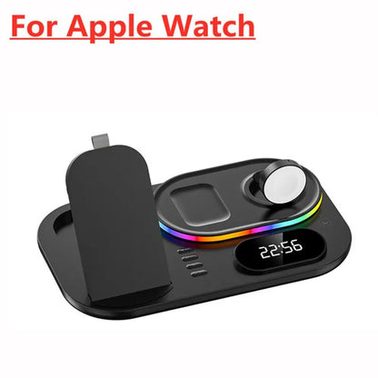 4 in 1 Wireless Charger Stand Light For iPhone 14 13 12 11 X Apple Watch Airpods Samsung Galaxy Watch Fast Charging Dock Station Black for iPhone