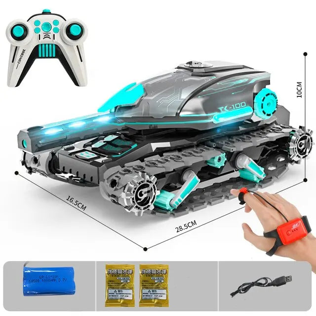 Child Water Bomb Tank Rc Car Kid Toy Gesture Induction 4Wd Radio Control Stunt Car Vehicle Drift Rc Toys with Light and Music Black Double RC