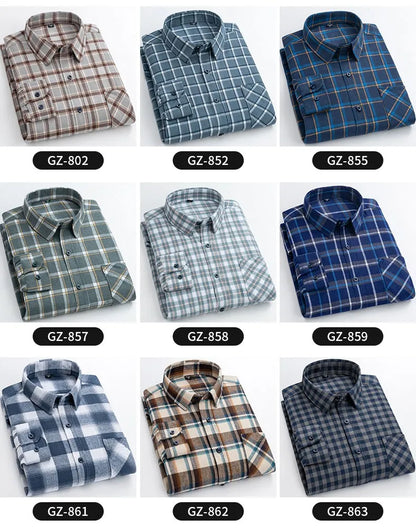 Long Sleeve Regular Fit Home New Spring Autumn 100% Cotton Plaid Mens Shirts Casual for Man Clothes Plus Size