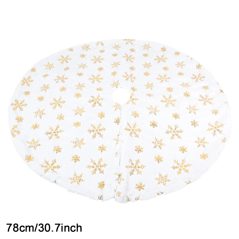 Silver Snowflake Christmas Tree Skirt White Plush Xmas Tree Base Cover Carpet Christmas Decorations For Home Natal New Year 2023 78cm gold