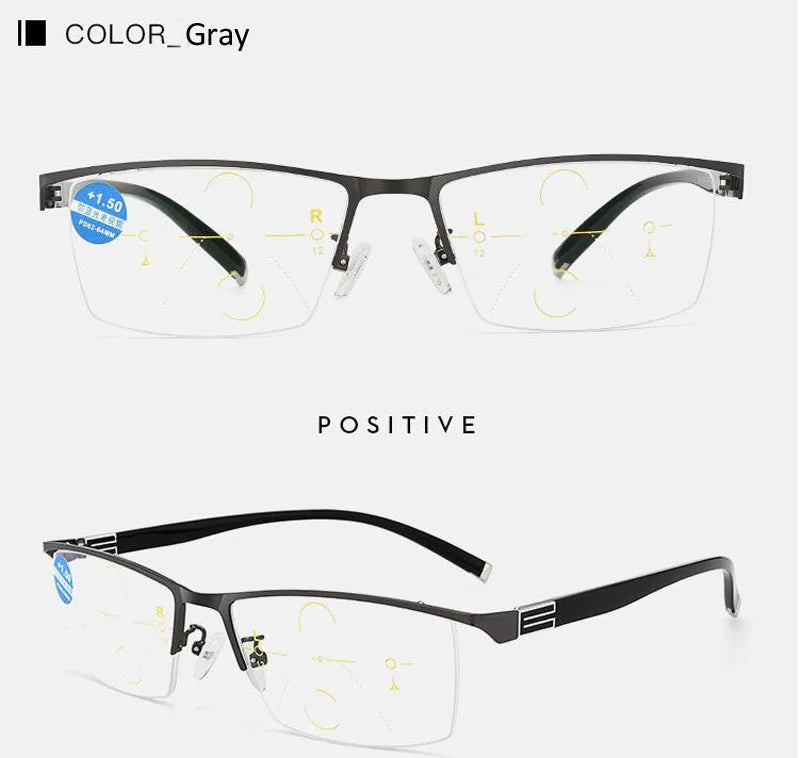 Business Style Bifocal Reading Glasses Women Men Progressive Vision Adjustment Eyeglasses Converted Light Multifocal +1.0 TO+4.0