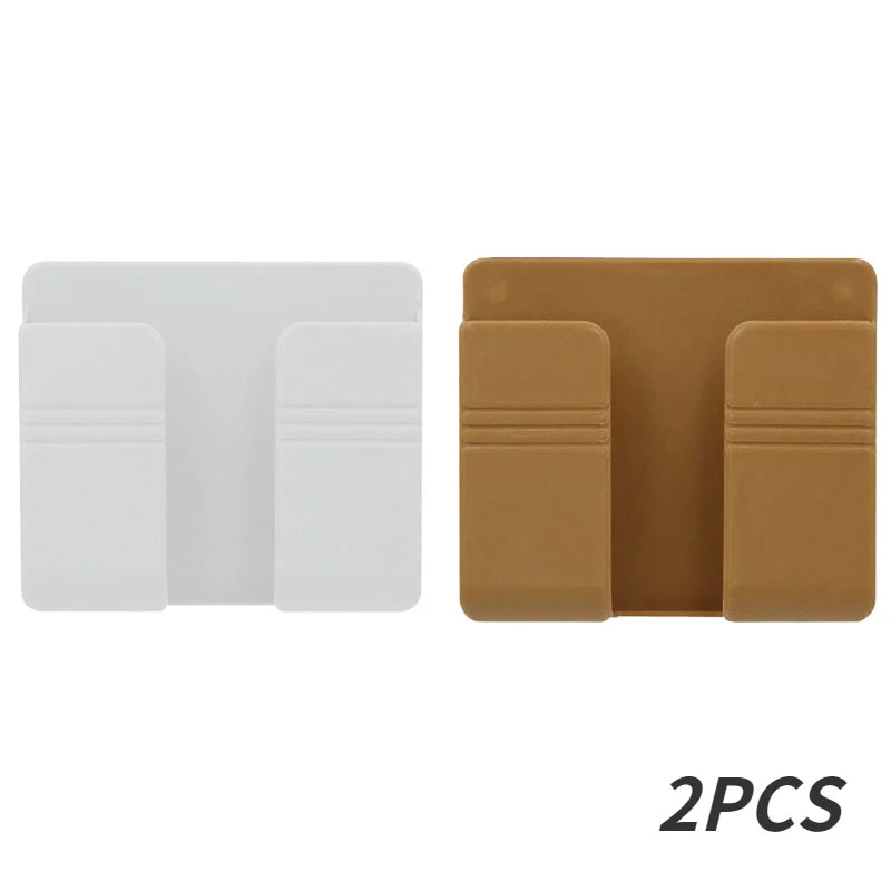 4/2/1Pcs Multifunction Punch Free Wall Mounted Storage Box Organizer TV Remote Control Mounted Mobile Phone Plug Charging Holder white brown-2pcs