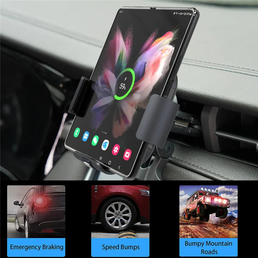 15W Car Wireless Charger Fast Charging Station Car Phone Holder For Samsung Galaxy Z Fold 4 3 2 iPhone 14 13 Pro Max Fold Screen