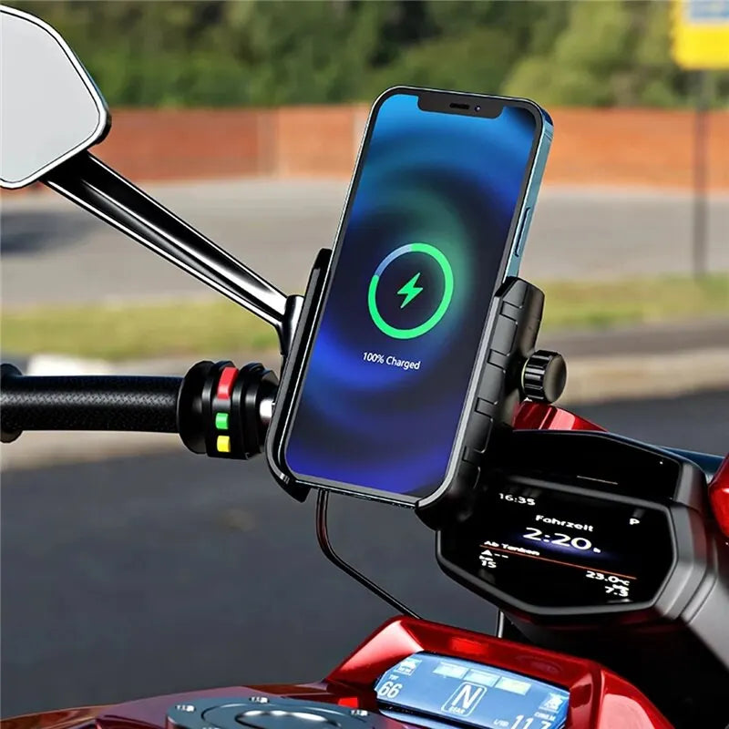 Motorcycle Phone Holder Wireless Charger Moto Motorbike Mirror Mobile Stand Support USB Fast Charging Cellphone Handlebar Mount