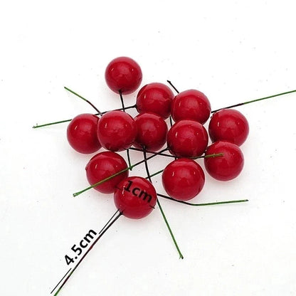 100pcs Artificial Berries Gold Silver Red Cherry Stamen Mini Fake Flowers Pearl Beads for DIY Christmas Party Craft Decoration