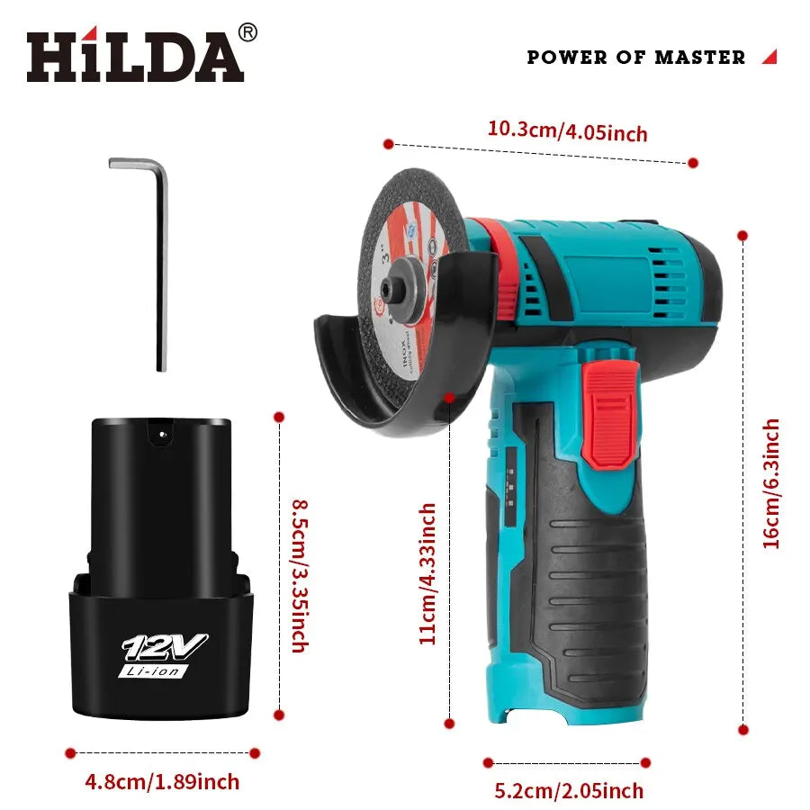 HILDA 12v Mini Angle Grinder Rechargeable Grinding Tool Polishing Grinding Machine For Cutting Diamond Cordless Power Tools