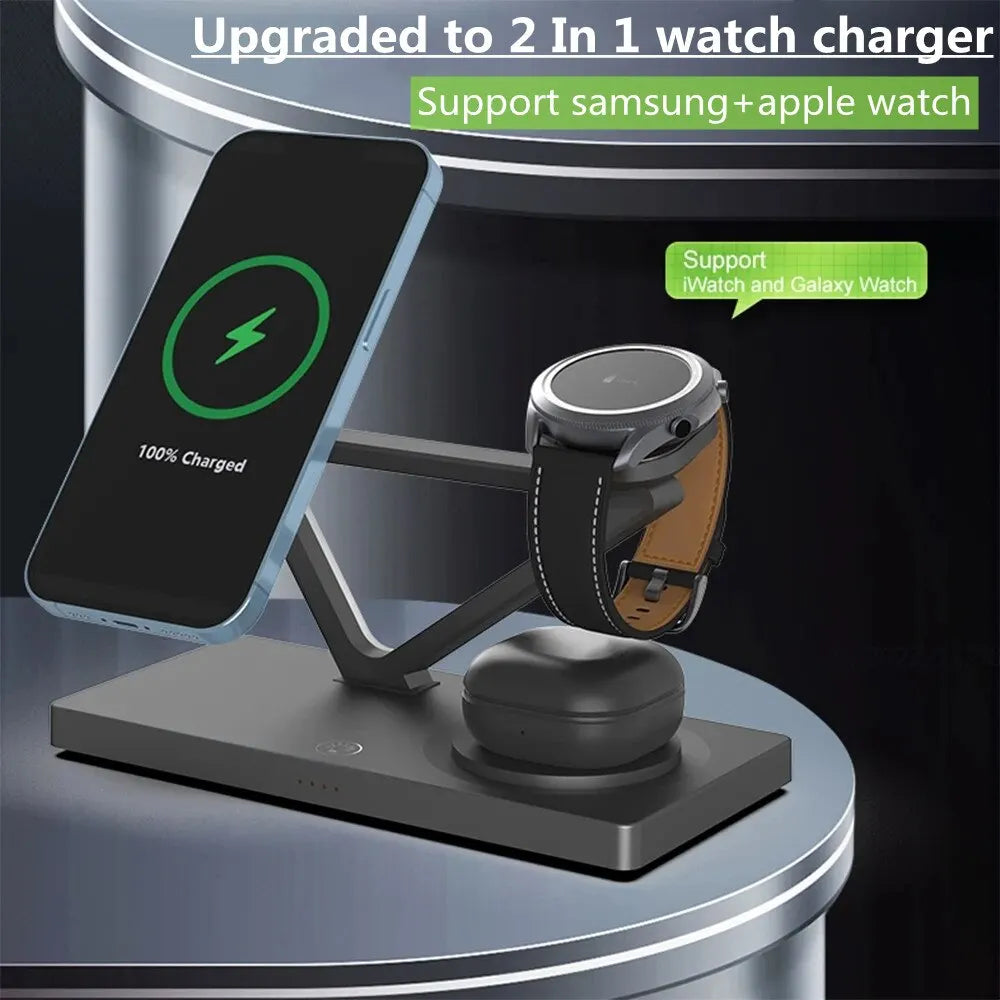 5 In 1 Magnetic Wireless Charger Stand Pad Light for iPhone 14 13 12 X Samsung Apple Galaxy Watch 15W Fast Charging Dock Station