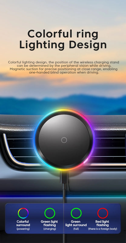 Essager RGB Magnetic Car Phone Holder Qi 15W Wireless Charger Car For iPhone 14 13 Pro Max Samsung Phone Holder Stand