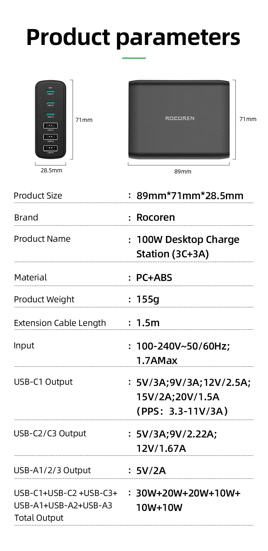 Rocoren 100W USB Charger Type C PD Fast Charging Multiple 6 Ports Desktop Charger Station For iPhone 14 13 Pro Xiaomi POCO