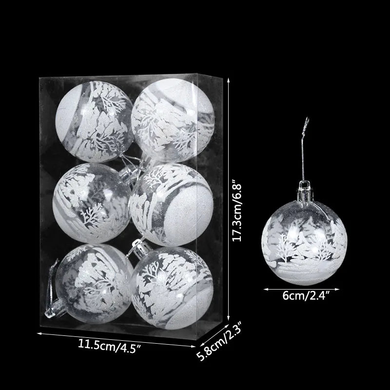 6Pcs/box 6cm Transparent Painting Christmas Ball New Year Xmas Tree Ornaments Decoration for Home 2023 Noel Navidad Gifts