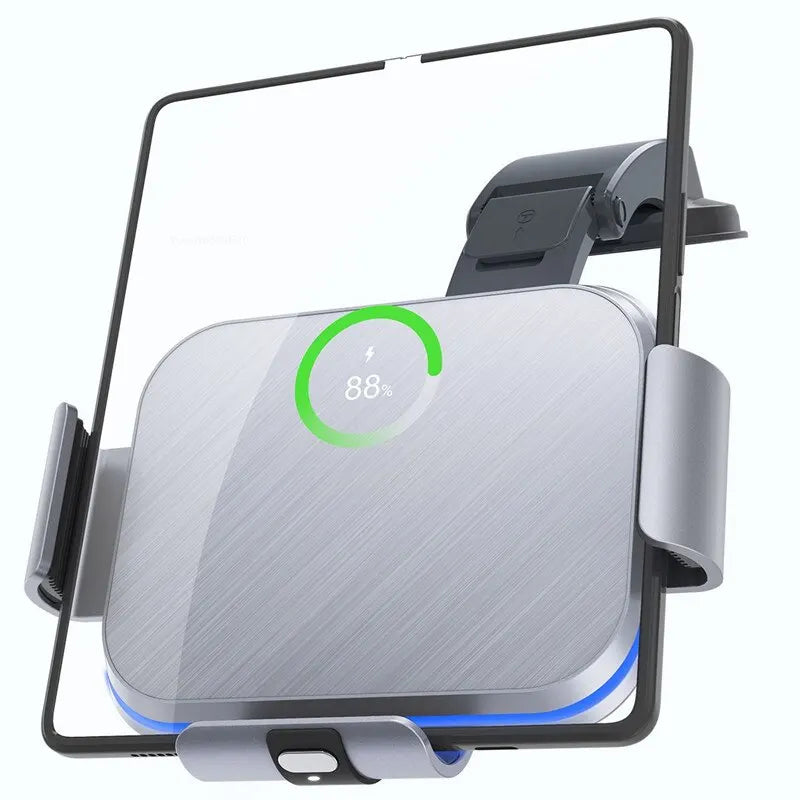 15W Car Wireless Charger Stand Holder Dual Coil Foldable Phone Car Fast Charging Station For Samsung Galaxy Z Fold 4 3 2 iPhone Steel Grey