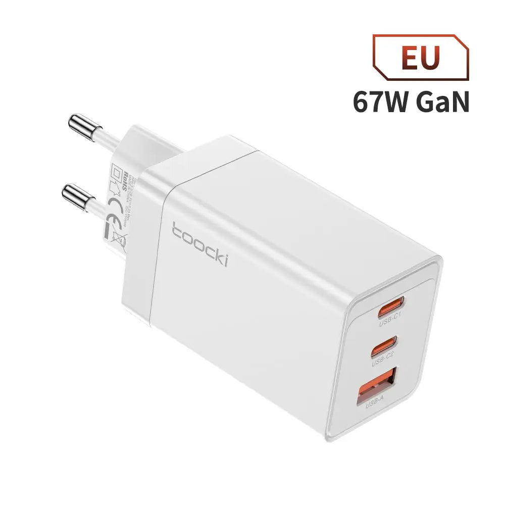 Toocki 67W GaN USB C Charger Quick Charge 65W QC4.0 PD 3.0 45W USB C Type C Fast USB Charger For iPhone 15 14 13 12 Pro MacBook EU White 67W
