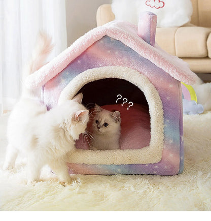 Soft Cat Bed Deep Sleep House Dog Cat Winter House Removable Cushion Enclosed Pet Tent For Kittens Puppy Cama Gato Supplies