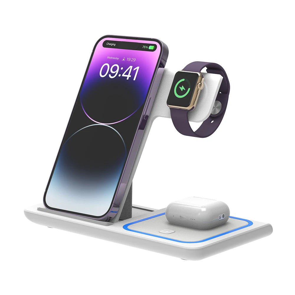 3 In 1 Wireless Charger Foldable Charging Station Mobile Phone Holder for iPhone 14 13 12 11 XS Max XR X 8 Apple Watch Airpods