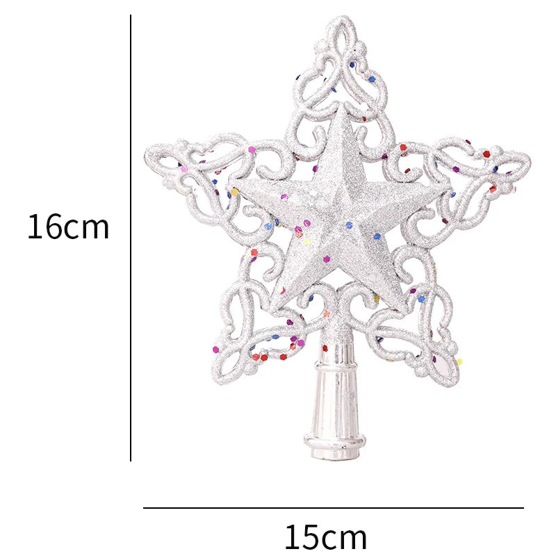 Snowflake Christmas Tree Topper Glitter Hollow Gold Star Xmas Tree Ornaments Christmas Decorations For Home 2023 Xmas New Year 6