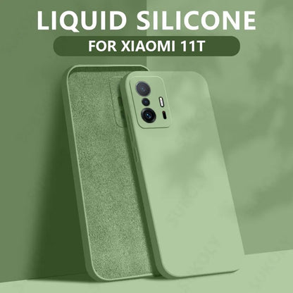 Liquid Silicone Case For Xiaomi Redmi Note 9 8 10 Pro 12 10s 9s 9T Poco X3 NFC M3 F3 X5 Mi 11T 10T 12T Pro Soft Back Cover Light Green